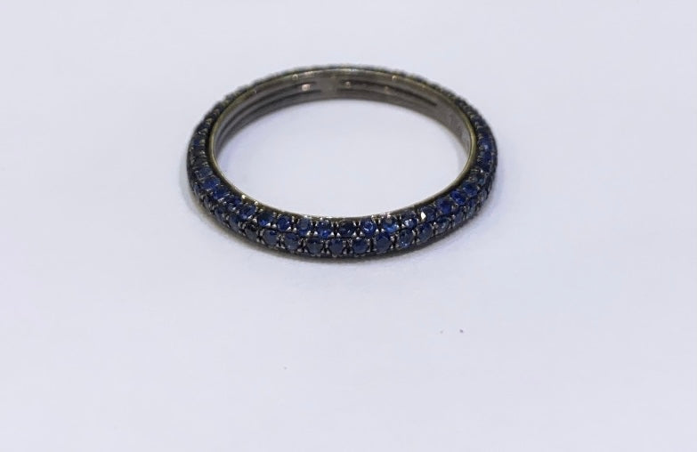 18KWG Blue Sapphre Micro Pave Eternity Band