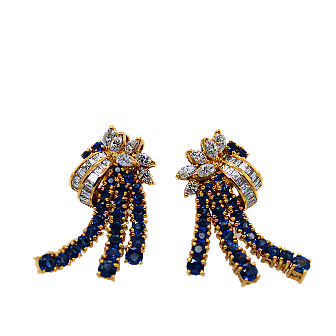 BLUE SAPPHIRE DIAMOND EARRINGS AND NECKLACE SET