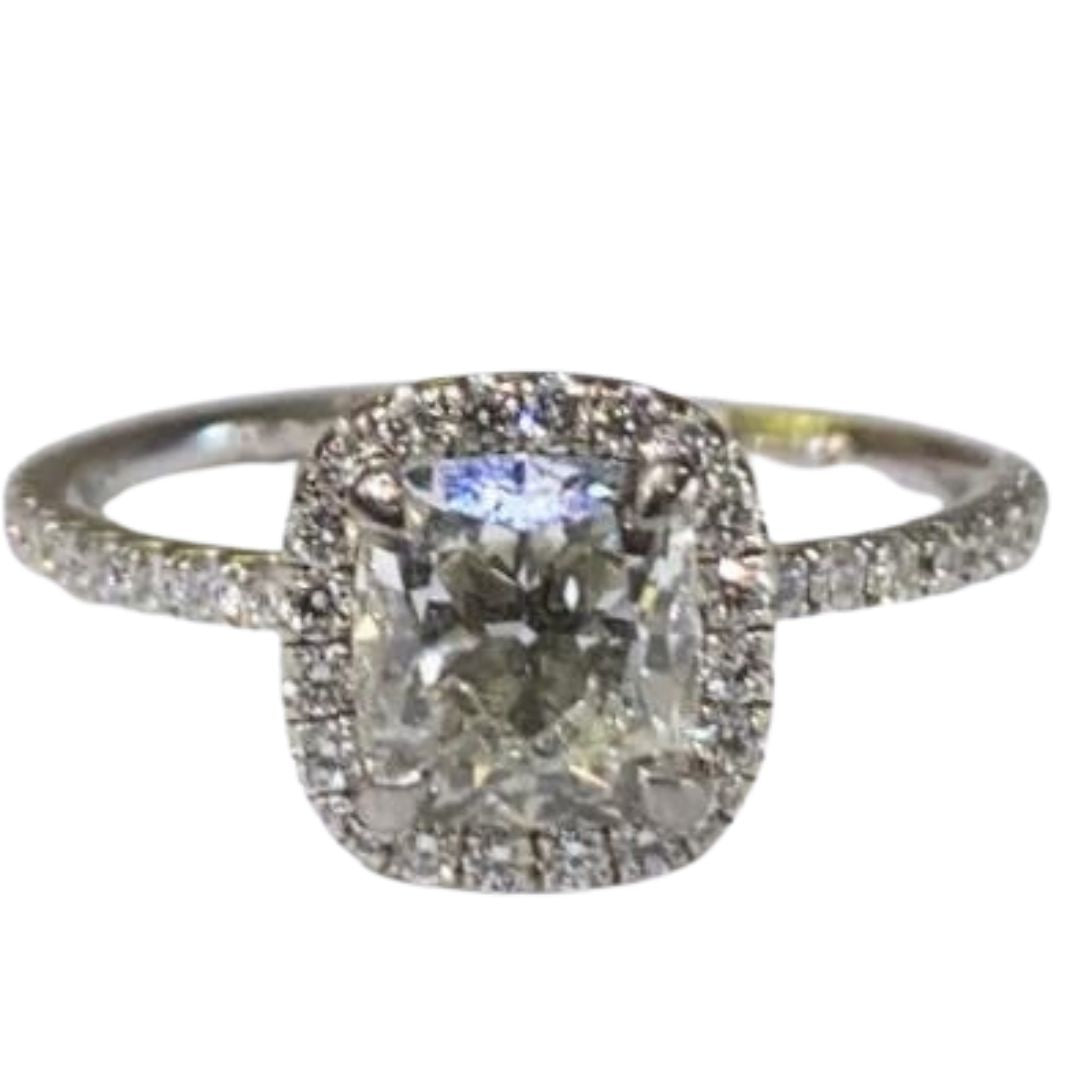 14K WHITE GOLD, DIAMOND 1.31CTS. CUSHION CUT ENGAGEMENT RING