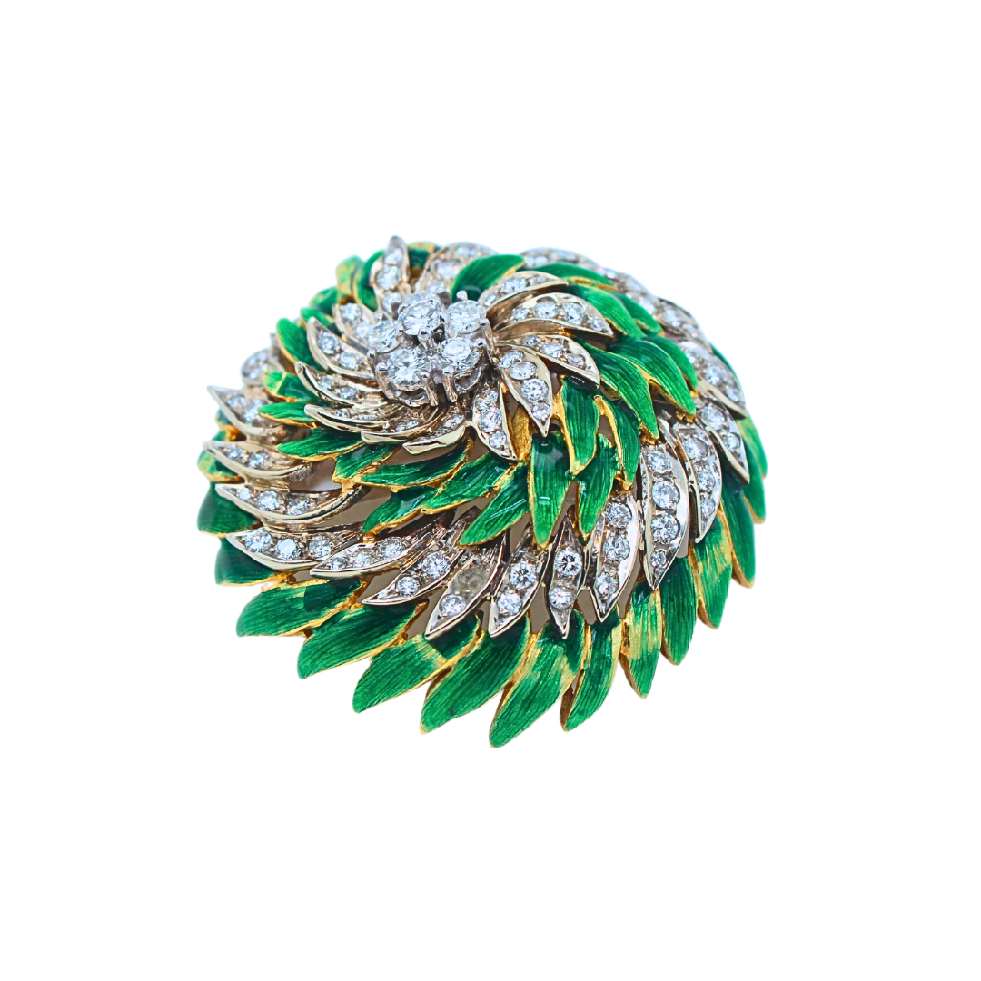 18K Yellow Gold Enamel Brooch