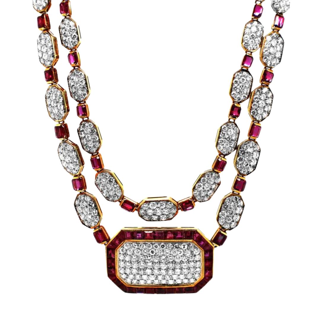 Double Strand Ruby Diamond Necklace