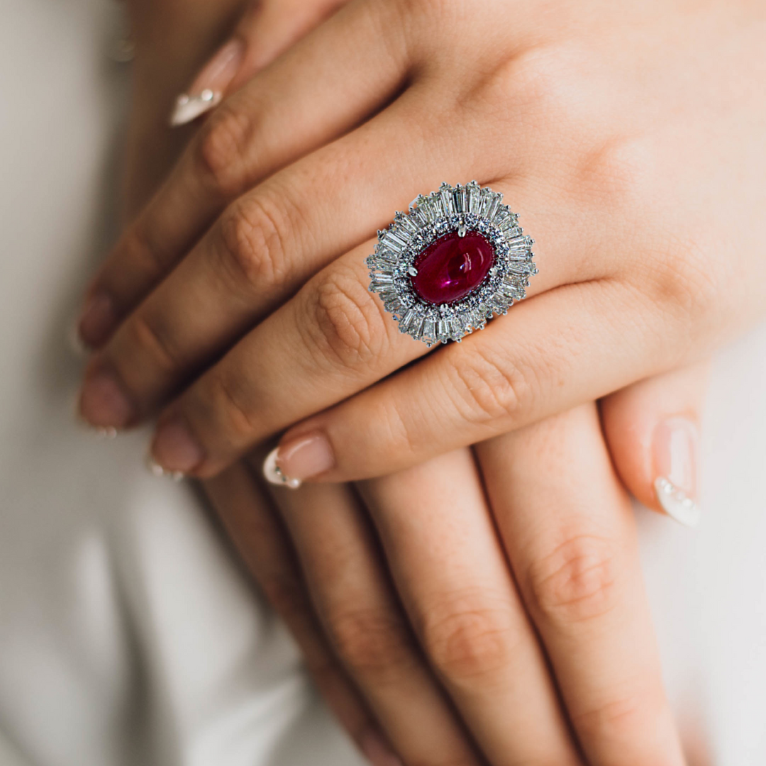 Diamond Ruby Cocktail Platinum Ring