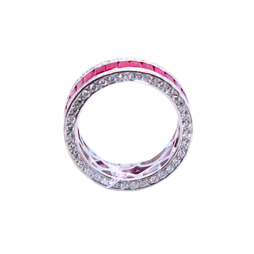 18K White Gold Diamond Red Sapphire Ring