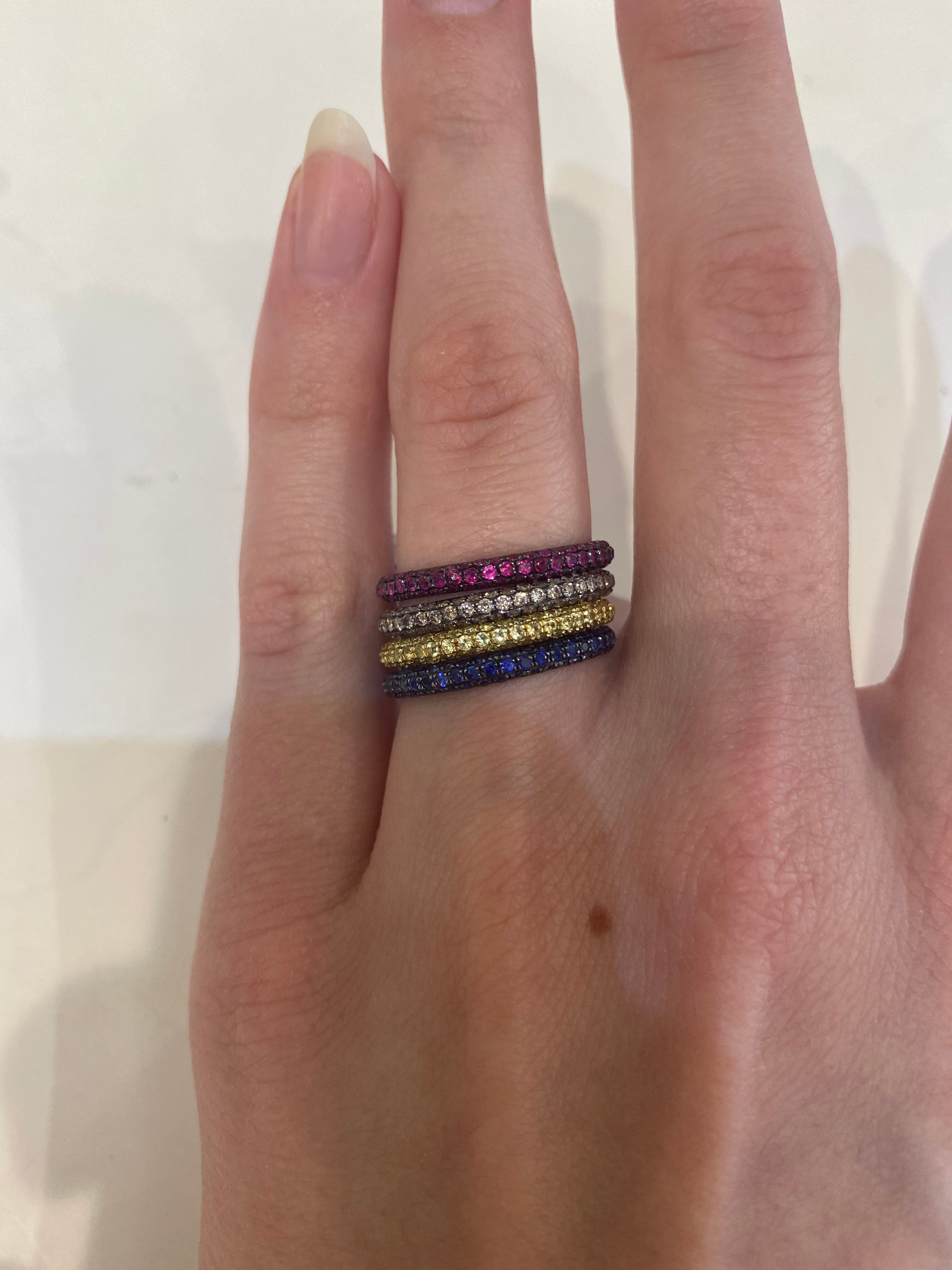 18K WHITE GOLD, BLUE SAPPHIRE, MICRO PAVE ETERNITY BANDS