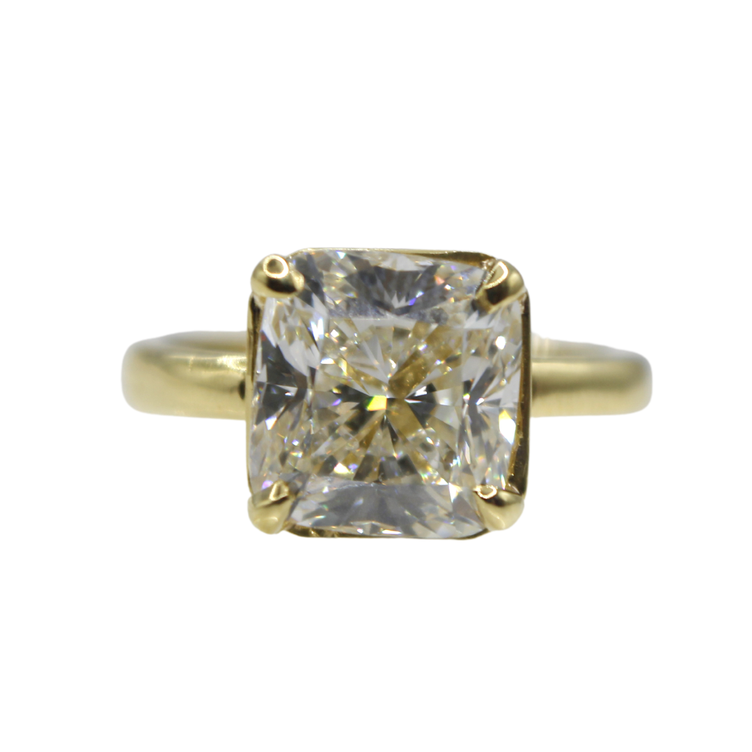Cushion Cut 4.01cts with GIA 14k Yellow Gold Ring