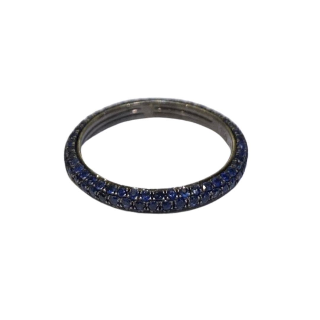 18K WHITE GOLD, BLUE SAPPHIRE, MICRO PAVE ETERNITY BANDS