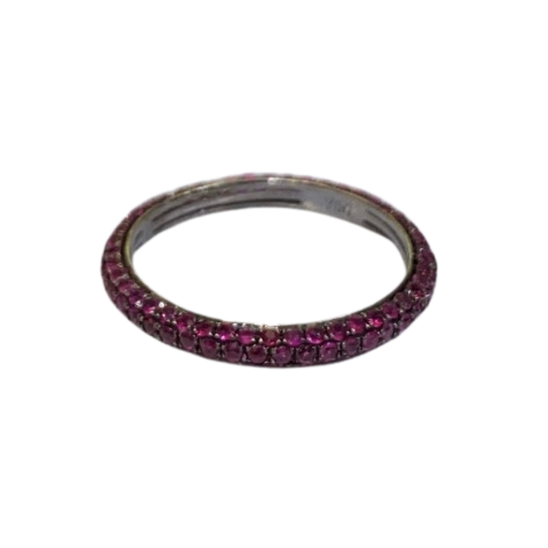 18K WHITE GOLD, RUBY, MICRO PAVE ETERNITY BAND