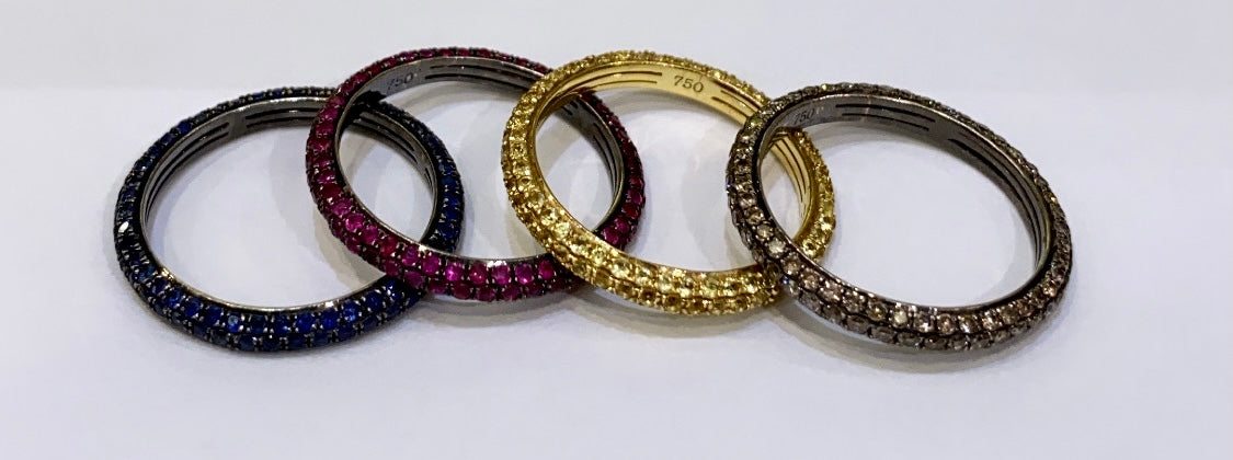 18K YELLOW GOLD, YELLOW SAPPHIRE, MICRO PAVE ETERNITY BAND