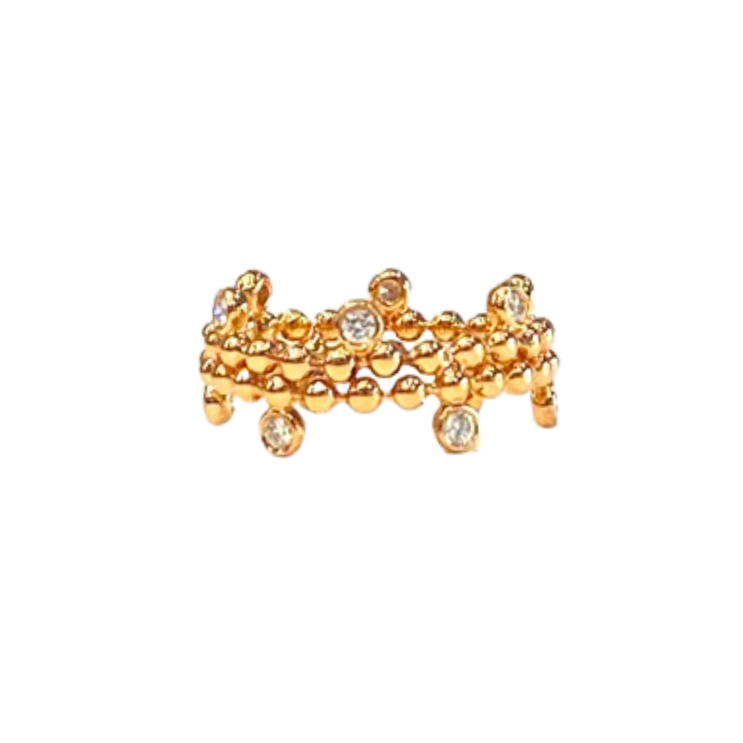 18K ROSE GOLD BEADED CROWN RING