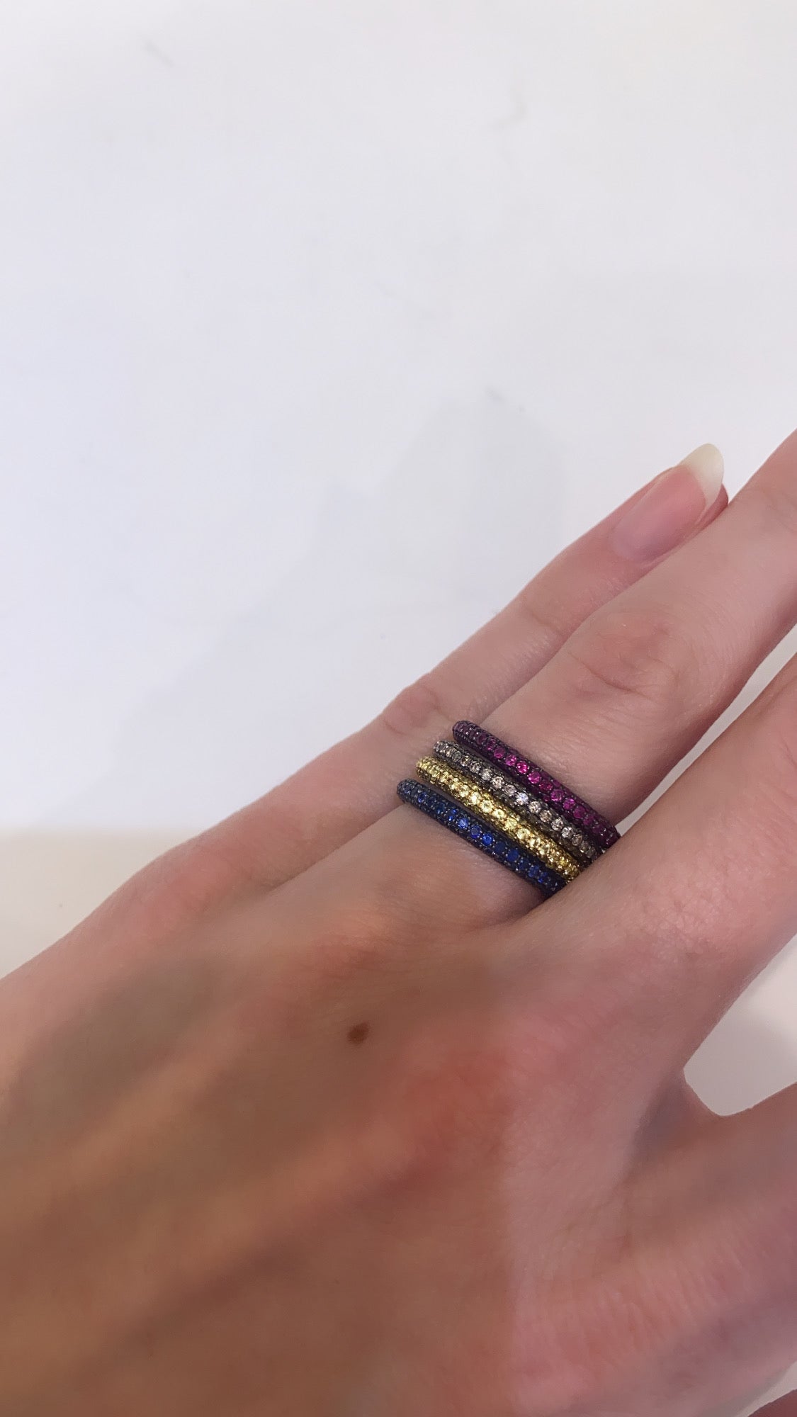 18K WHITE GOLD, RUBY, MICRO PAVE ETERNITY BAND