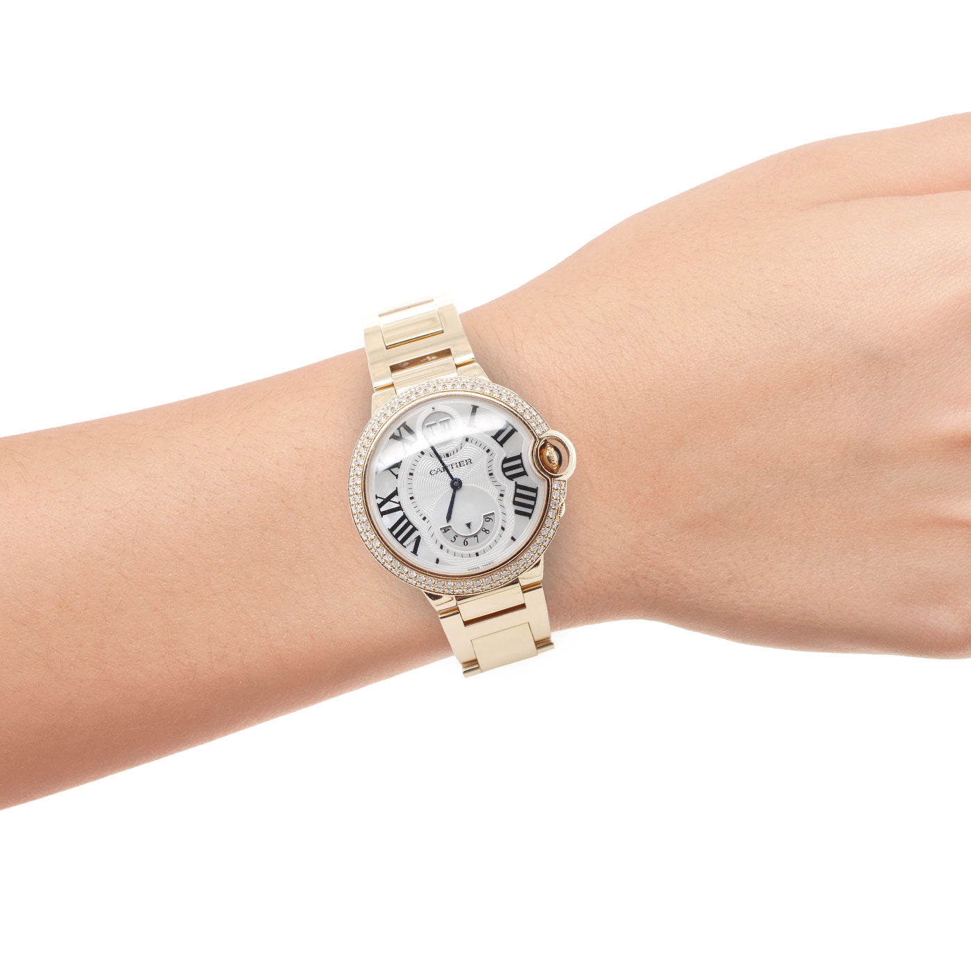 Cartier Ballon Bleu 18K Rose Gold MOP Dial 38 MM Watch 3220 Factory Diamonds