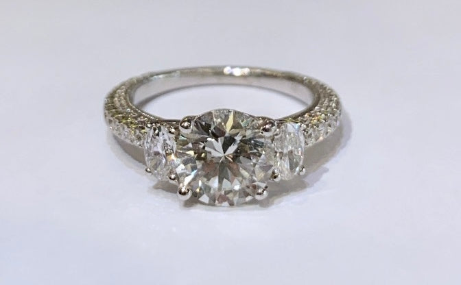 18KWG 3-Stone Pave Band Diamond Ring