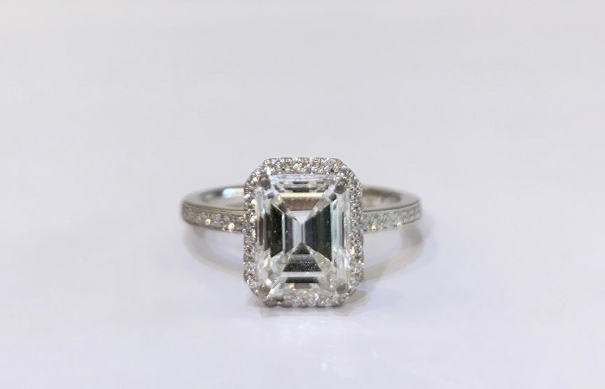 18KWG Emerald Cut Diamond Halo Ring