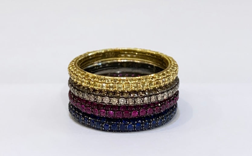18K WHITE GOLD, BLUE SAPPHIRE, MICRO PAVE ETERNITY BANDS