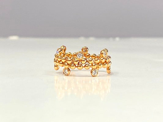 18K ROSE GOLD BEADED CROWN RING