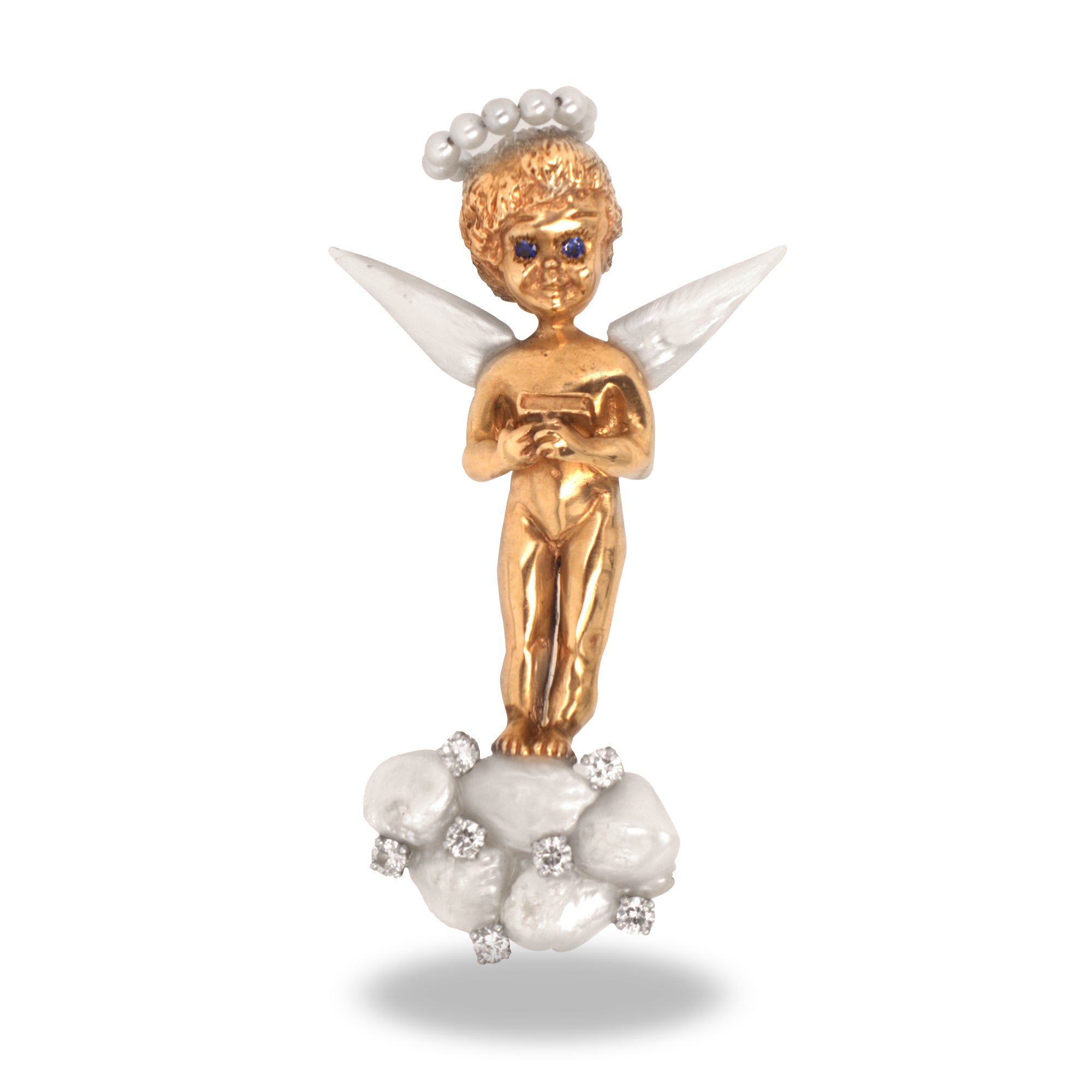 Ruser Angel Diamond And Pearl Brooch