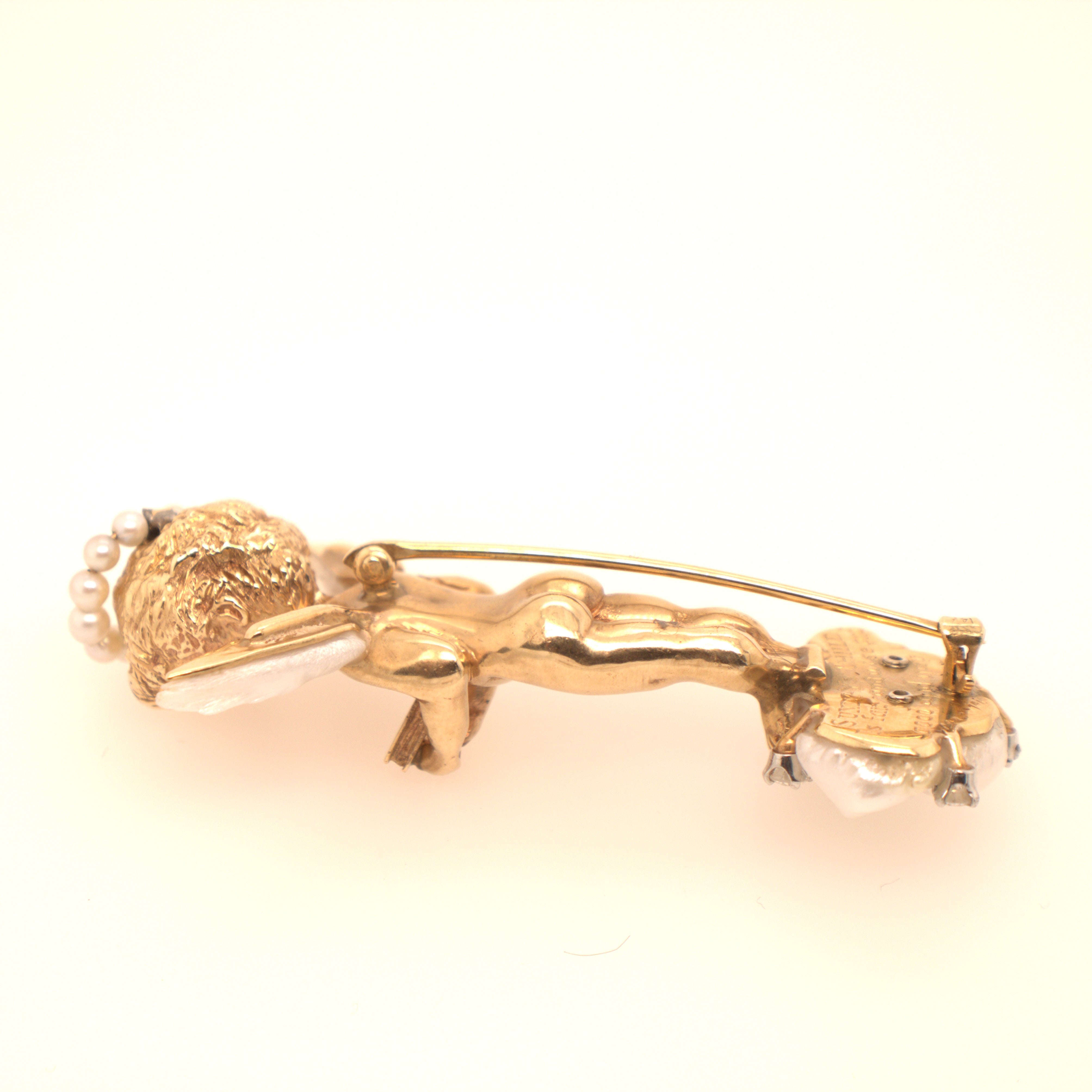 Ruser Angel Diamond And Pearl Brooch