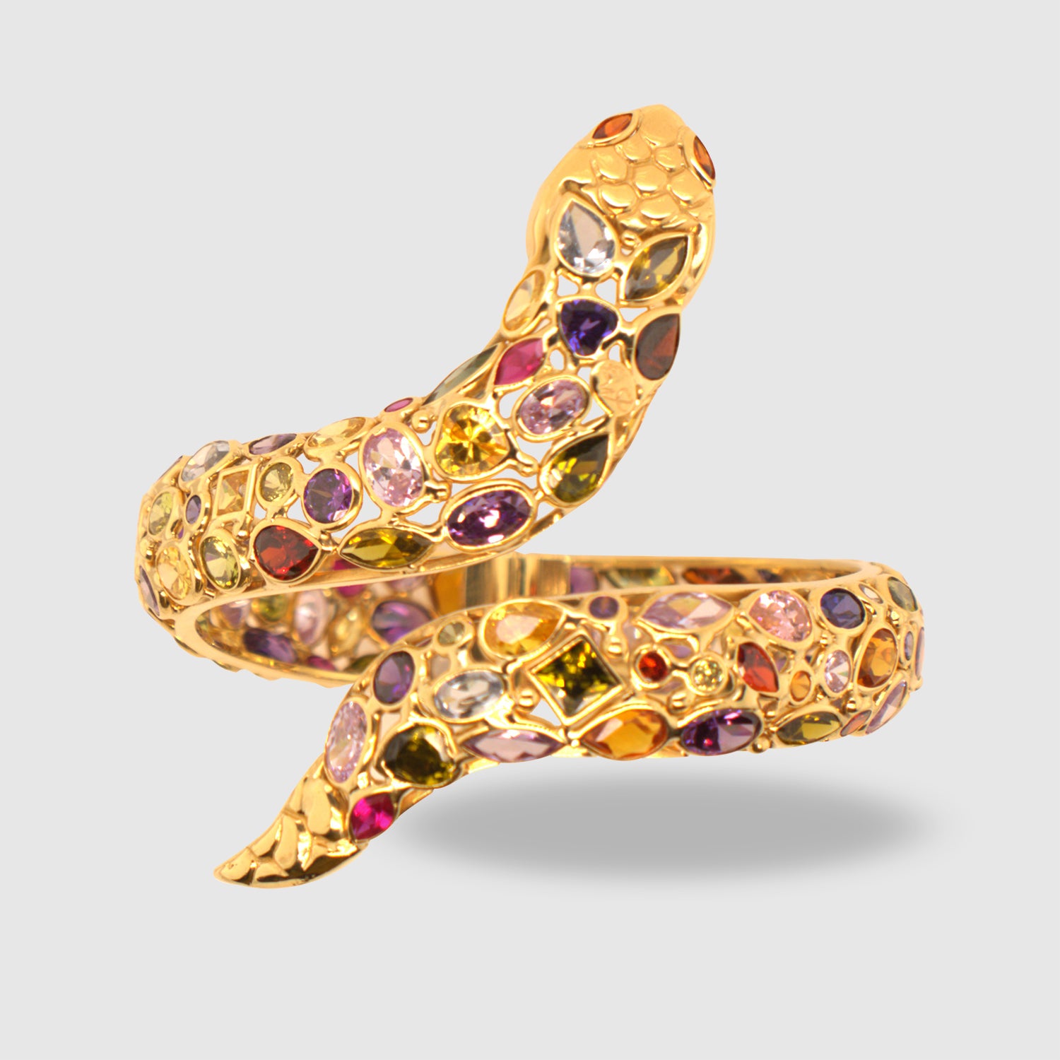 Lucky Snake Semi-Preciouse Stones Bangle In 18K Yellow Gold