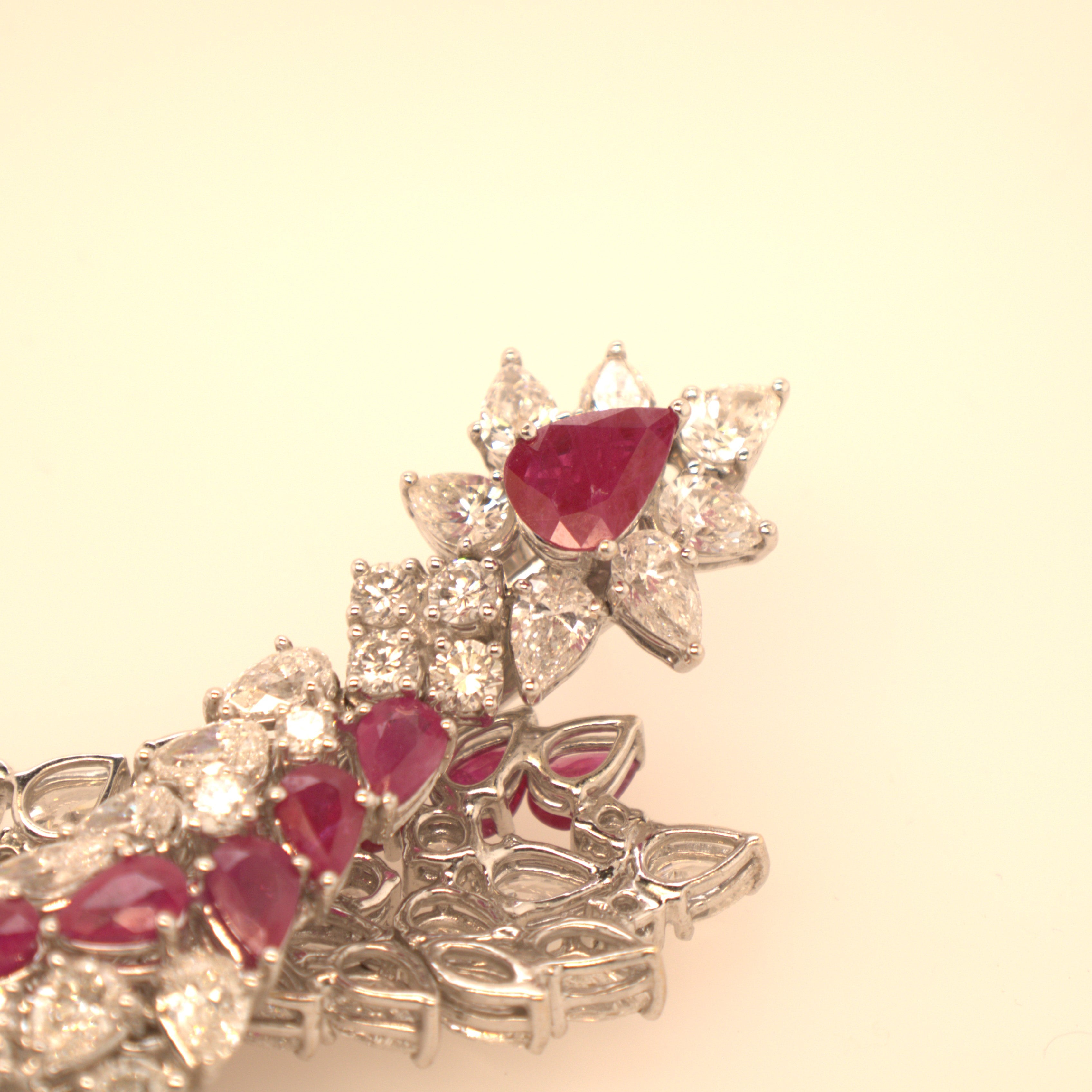 Diamond Ruby Dangling Earrings In 18K White Gold