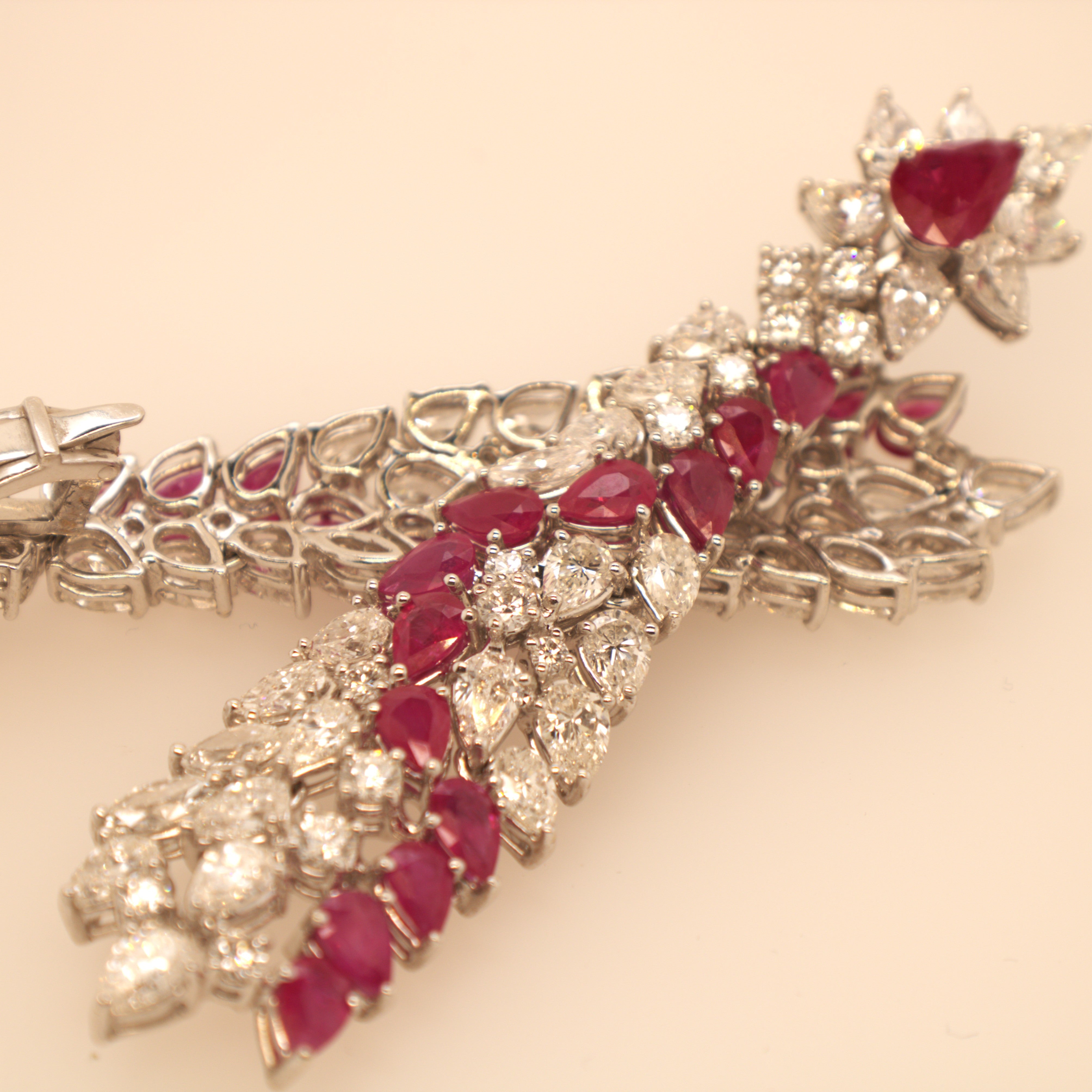 Diamond Ruby Dangling Earrings In 18K White Gold
