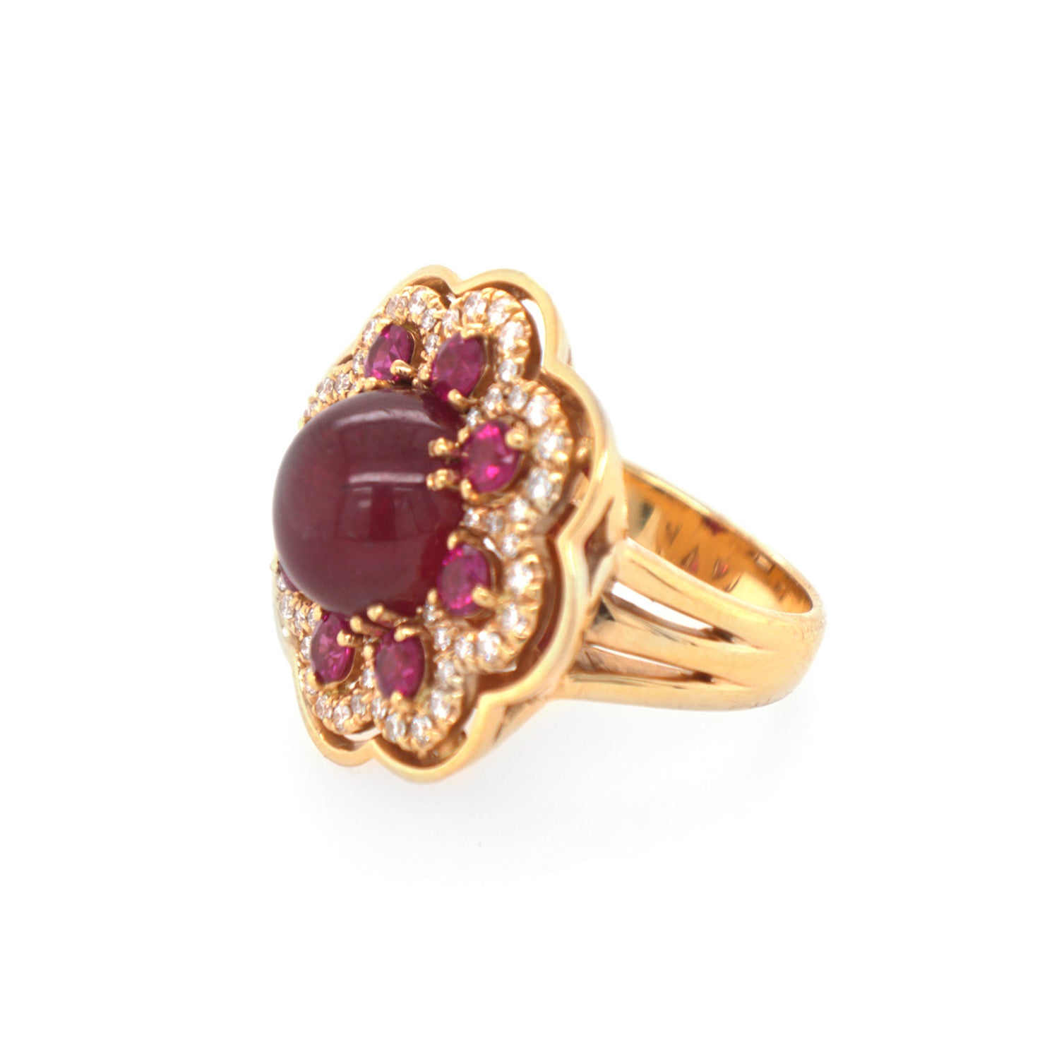 12.18CTW Ruby Diamond Cocktail Ring In 18K Rose Gold