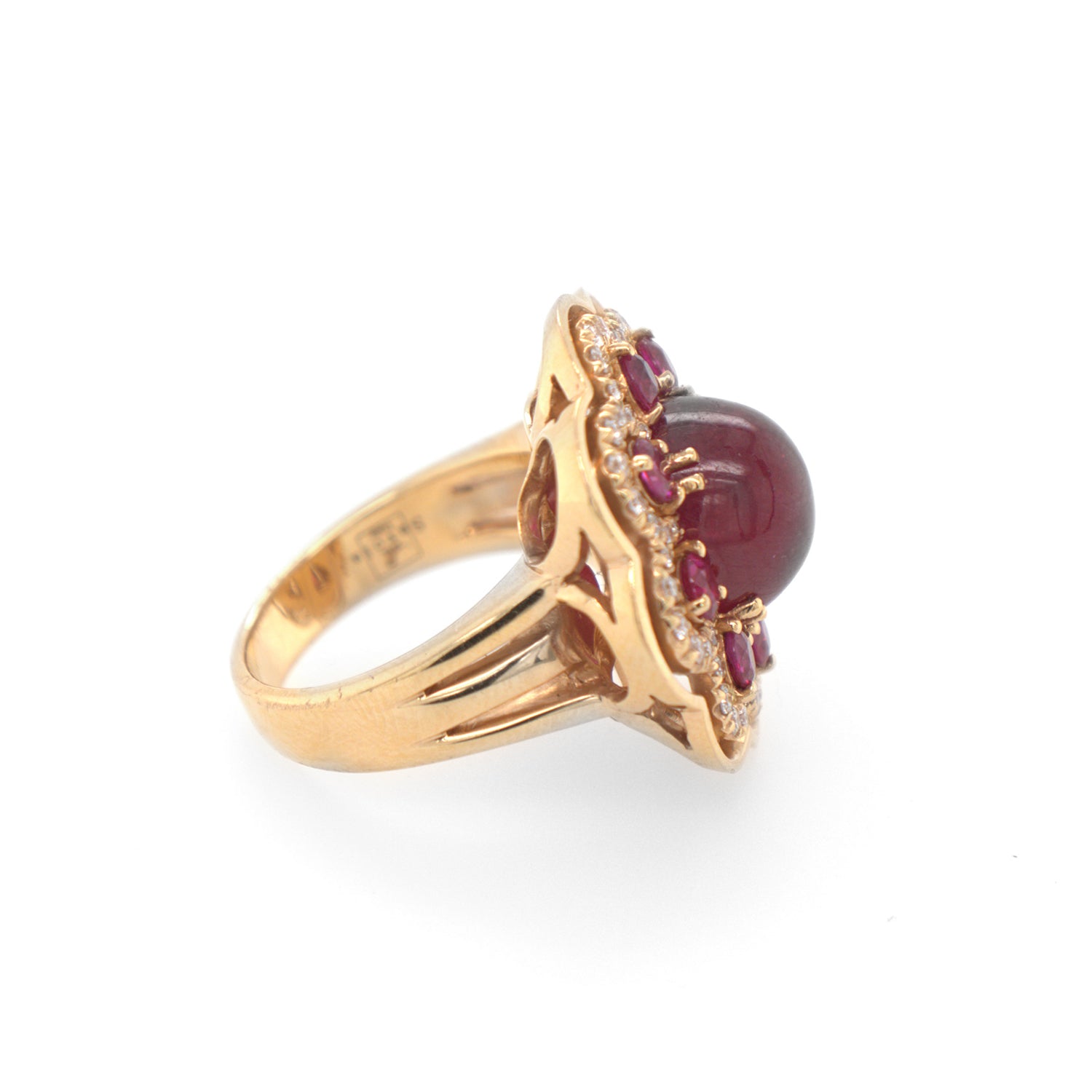 12.18CTW Ruby Diamond Cocktail Ring In 18K Rose Gold