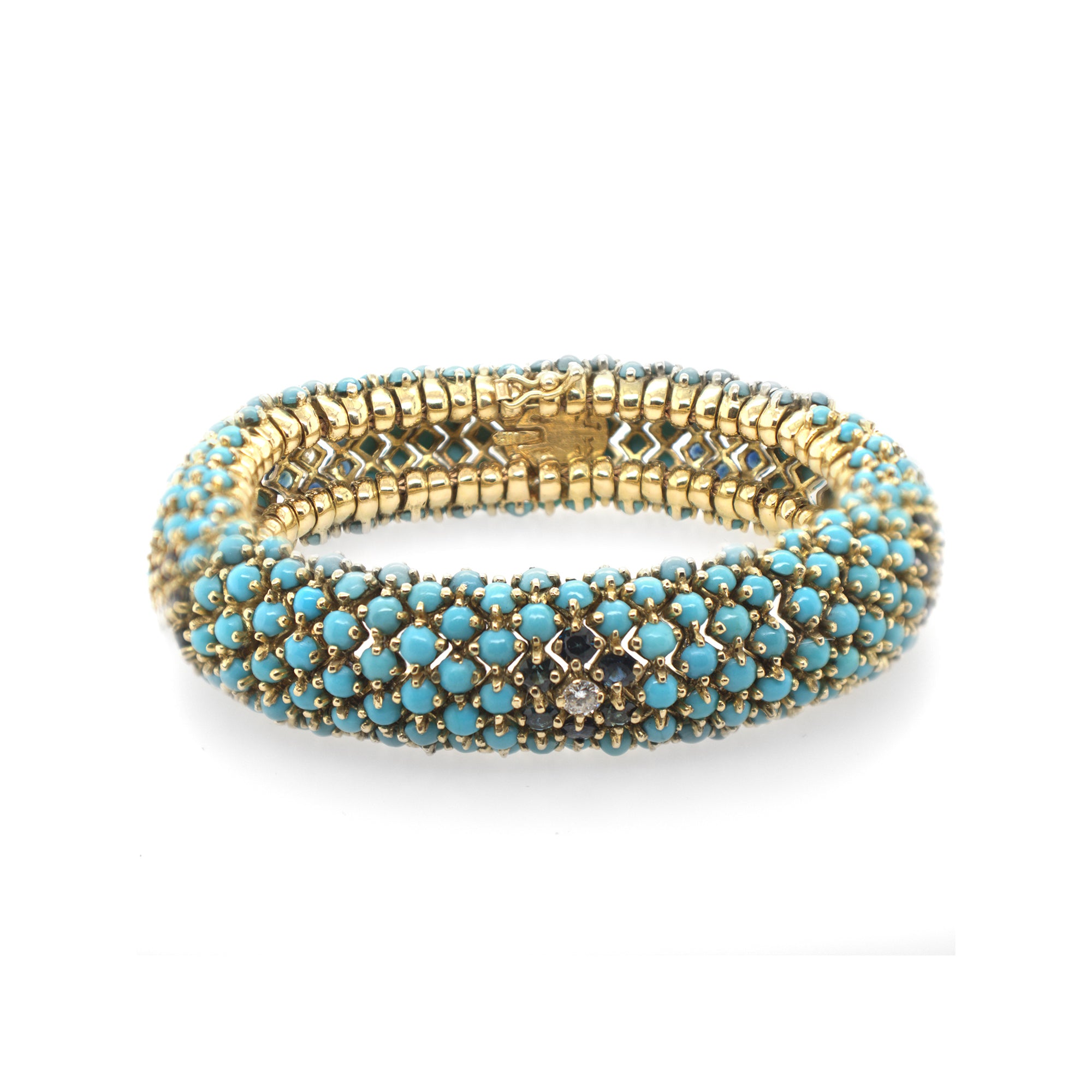 Sapphire Torquiose Bangle In 18K Yellow Gold