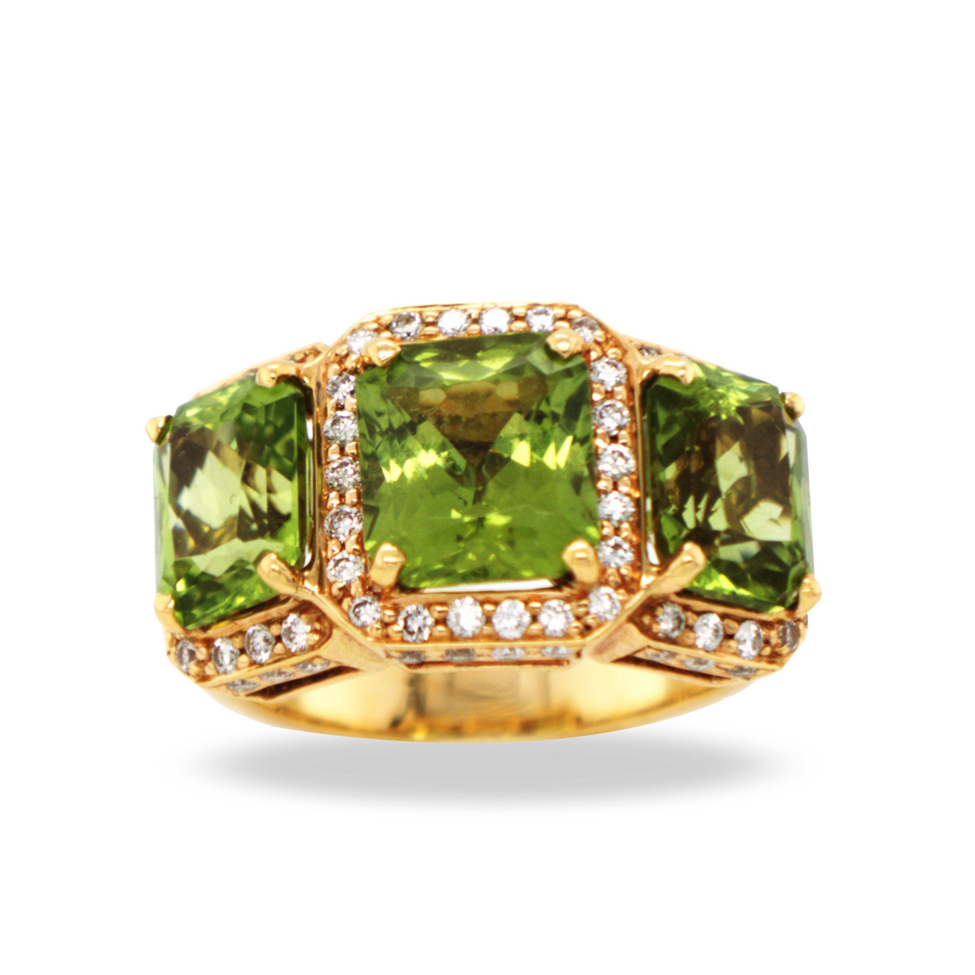Peridot Diamond Three Stone Ring