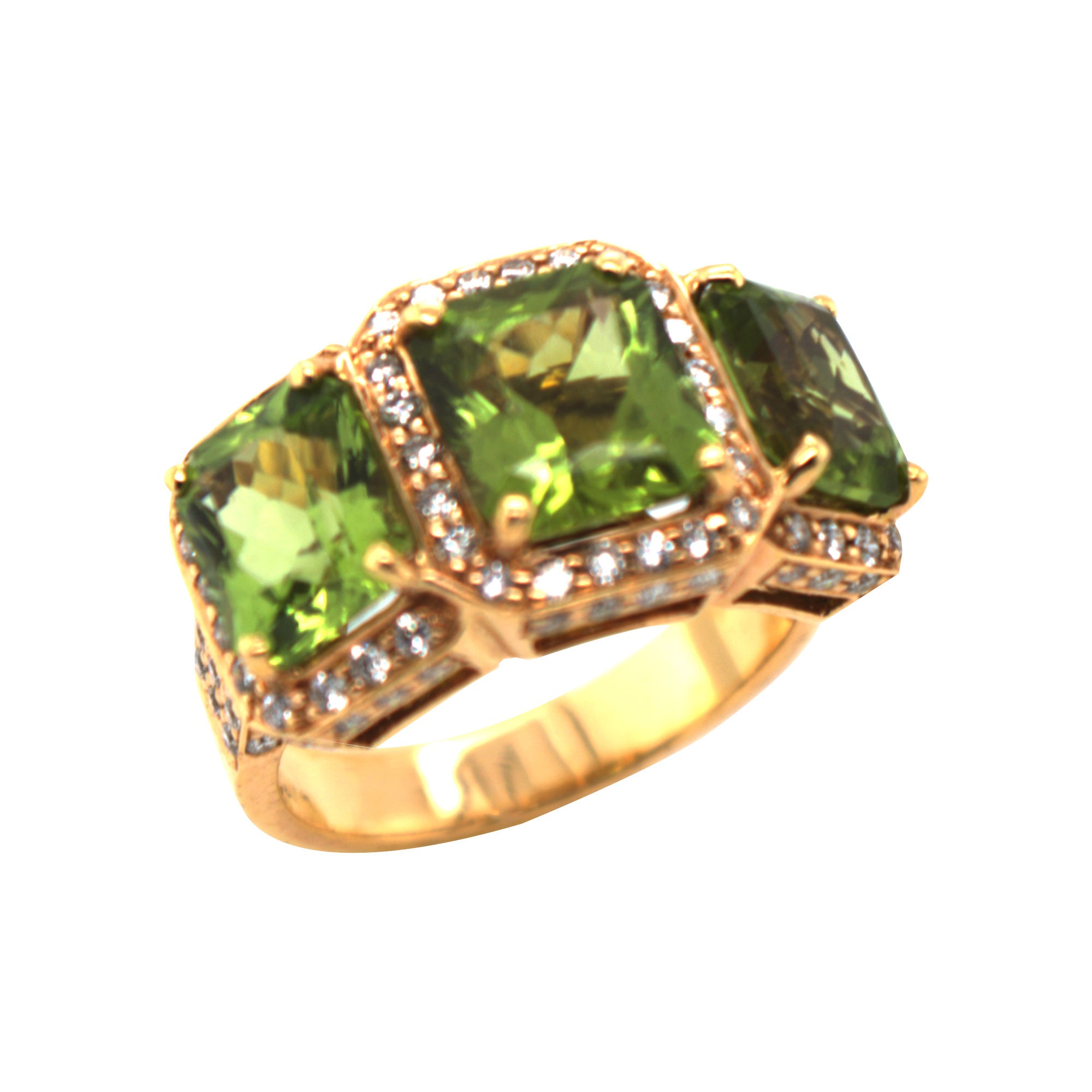 Peridot Diamond Three Stone Ring