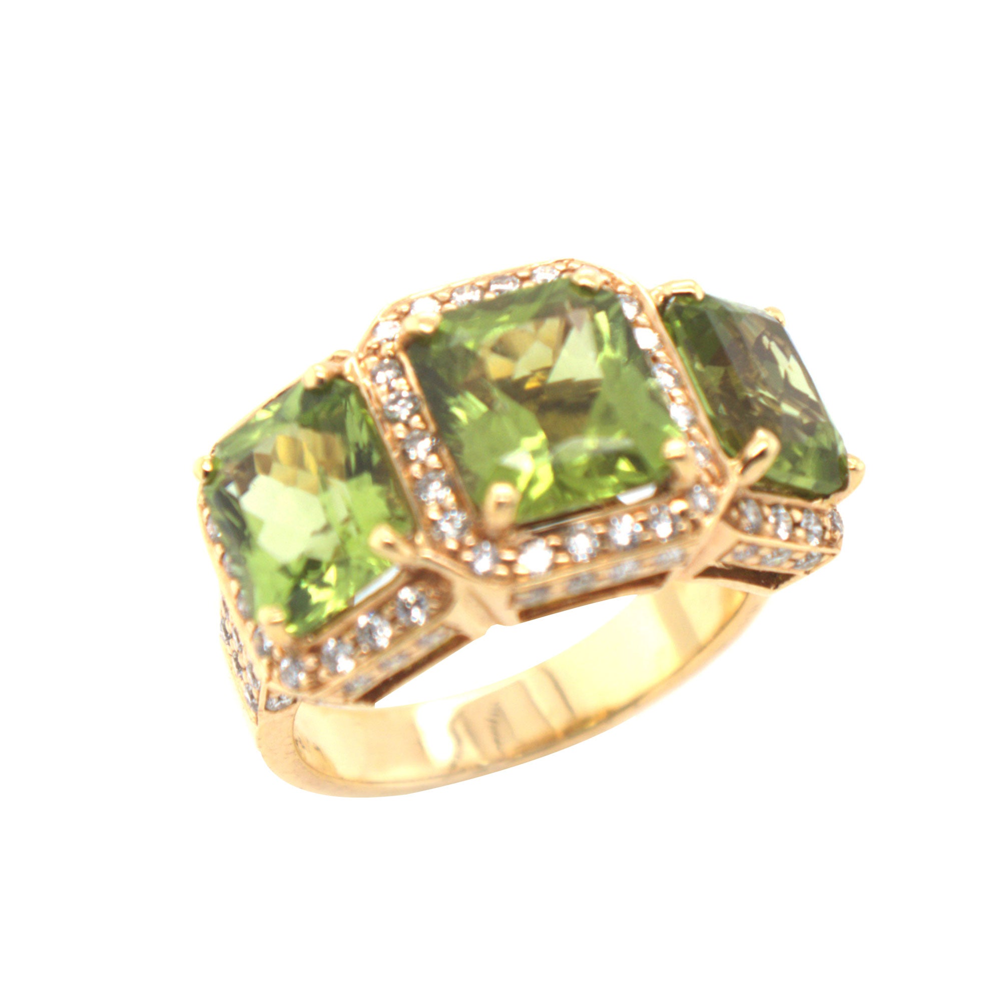 Peridot Diamond Three Stone Ring