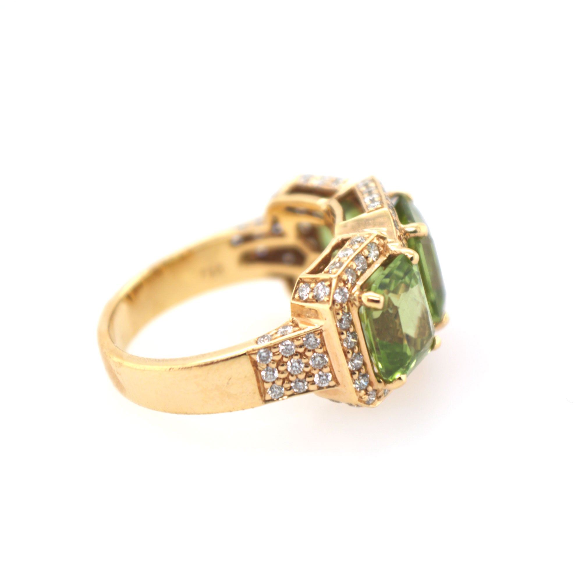Peridot Diamond Three Stone Ring