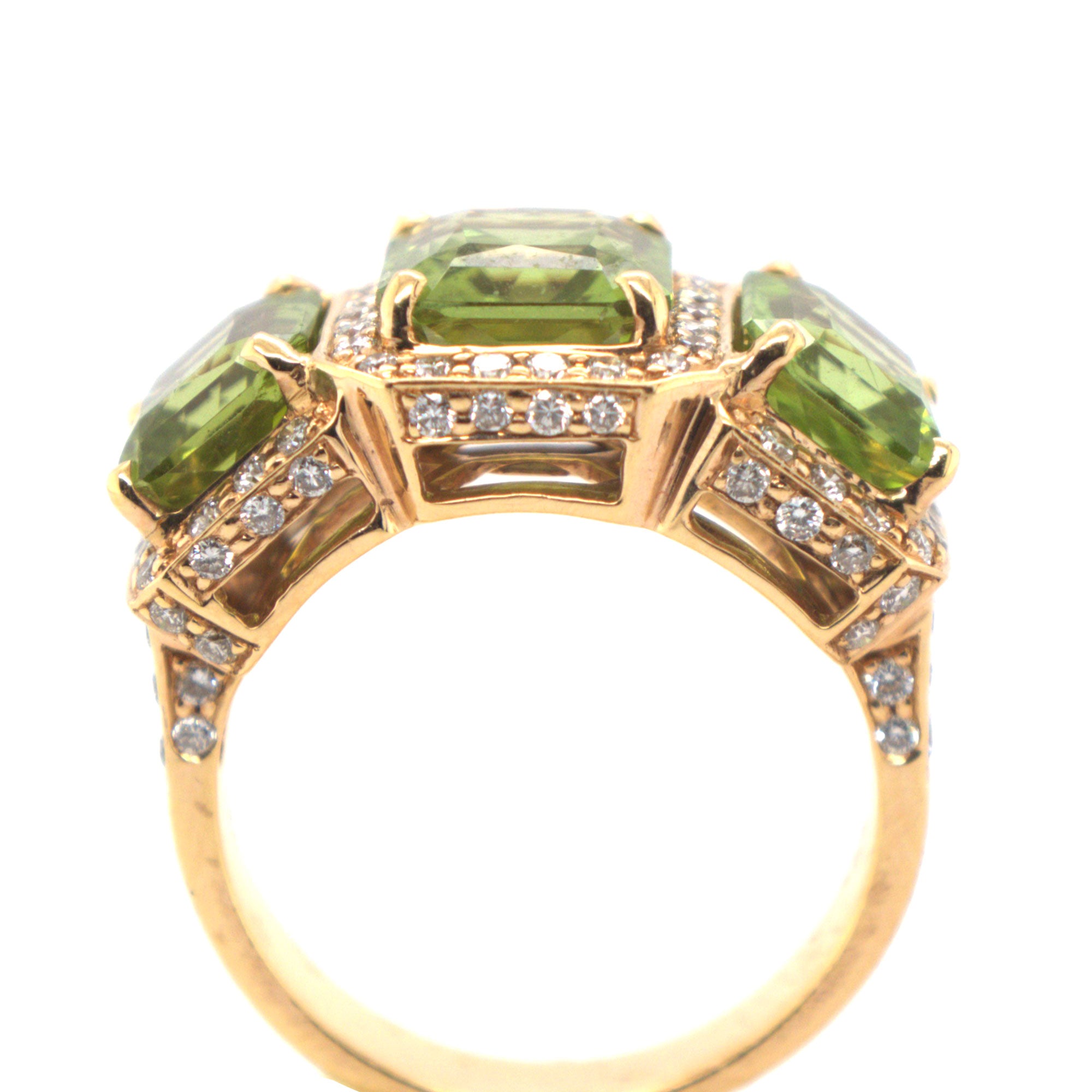 Peridot Diamond Three Stone Ring