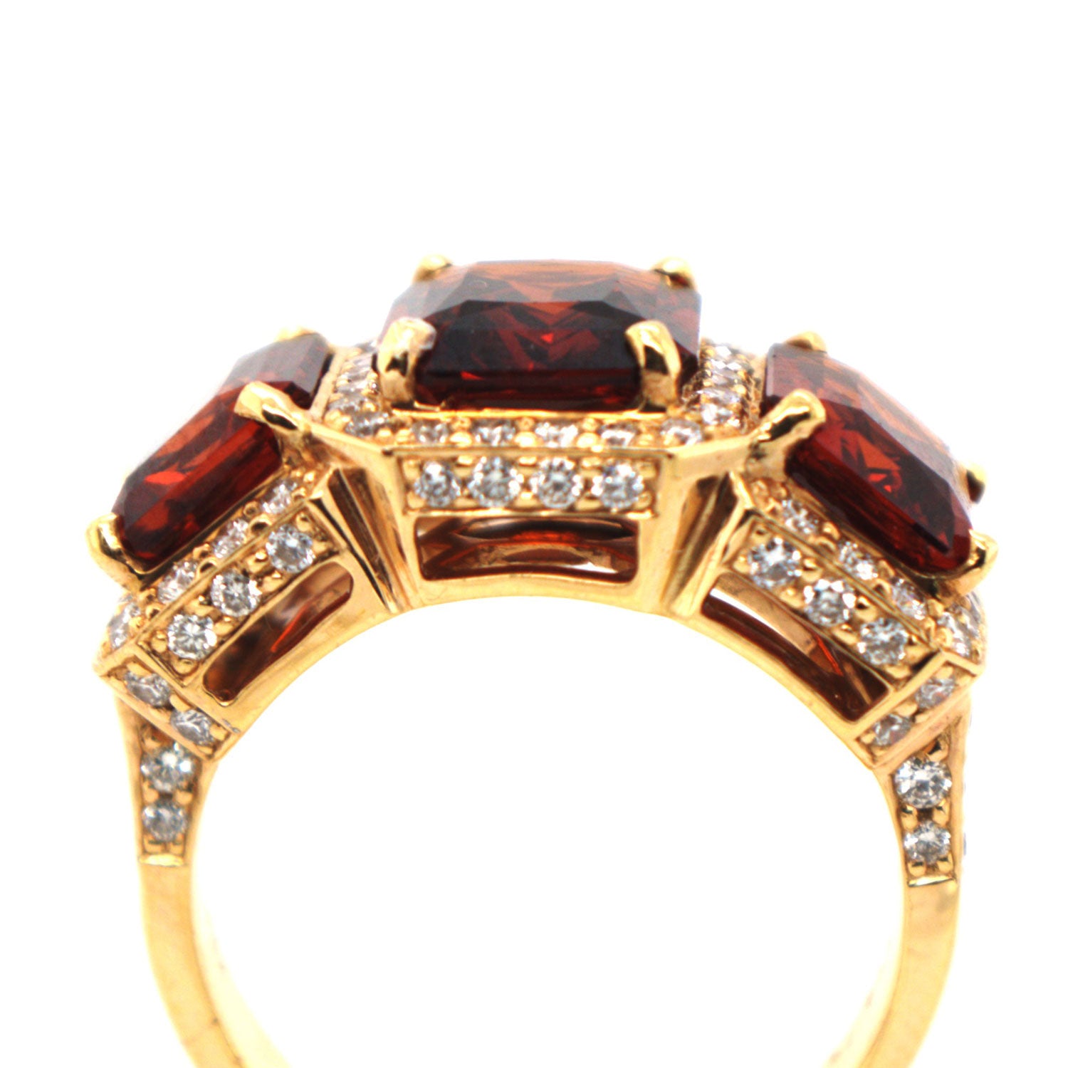 Red Garnet Diamond Three Stone Ring
