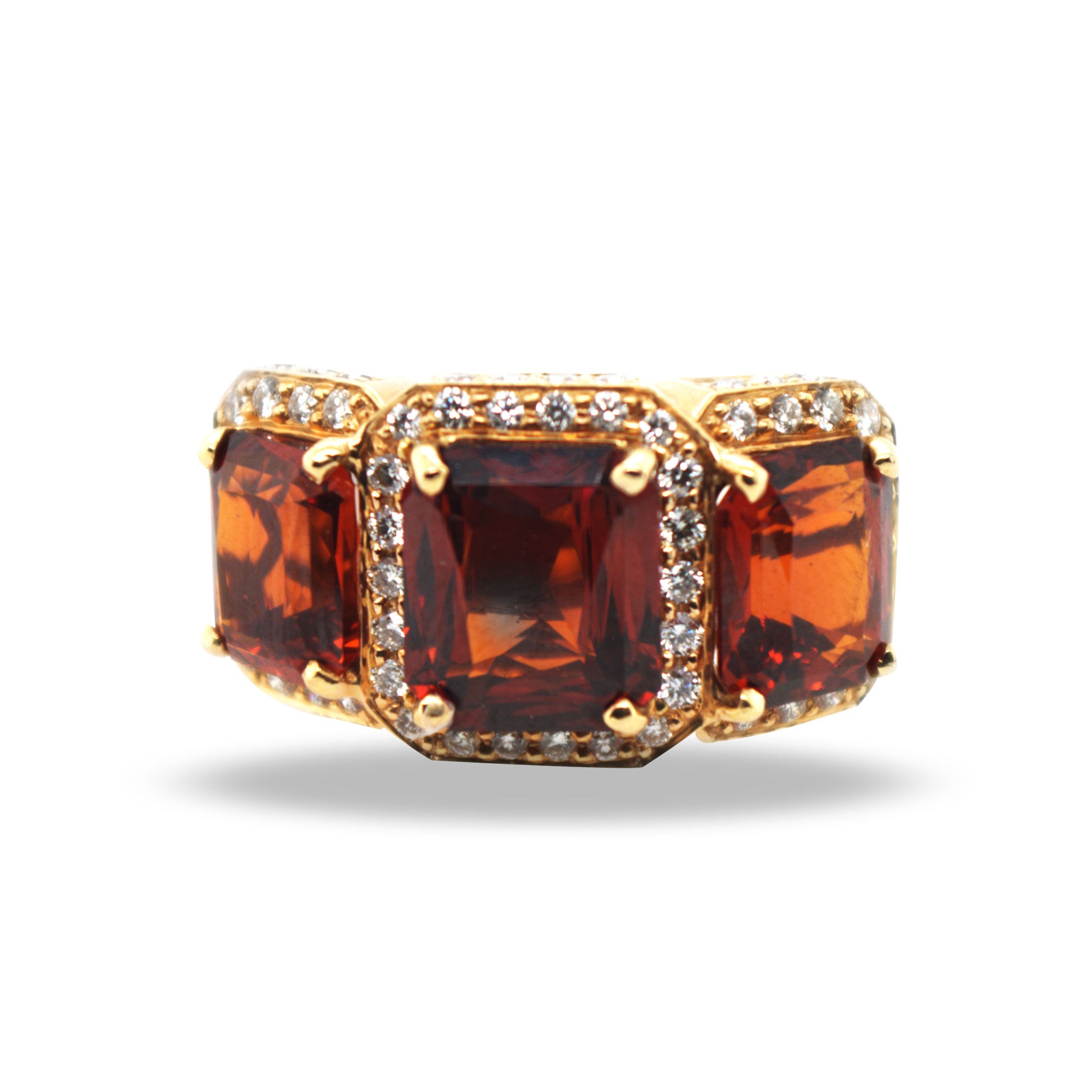 Red Garnet Diamond Three Stone Ring
