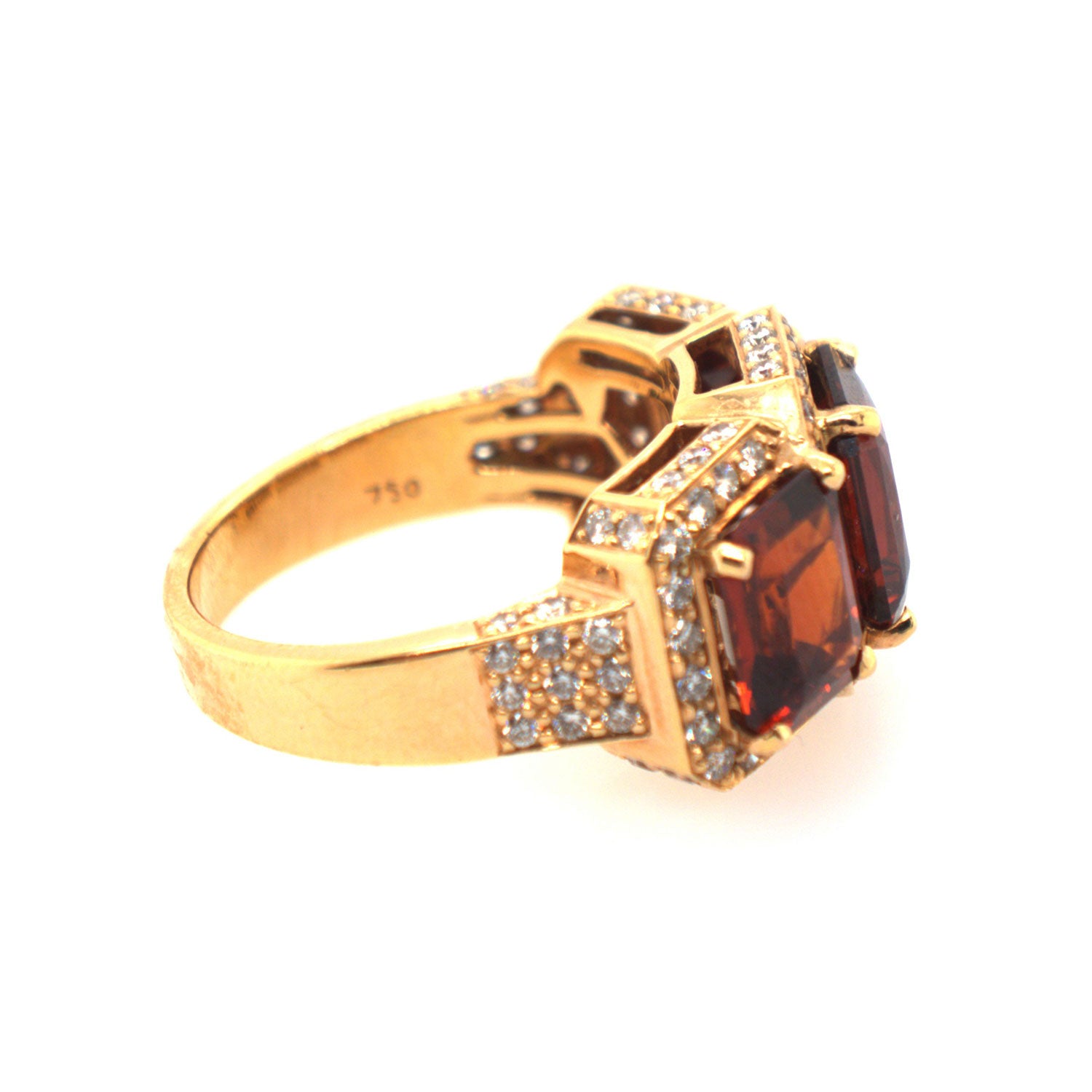 Red Garnet Diamond Three Stone Ring