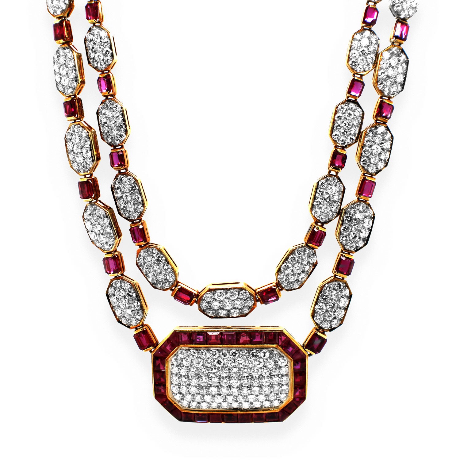 Double Strand Ruby Diamond Necklace