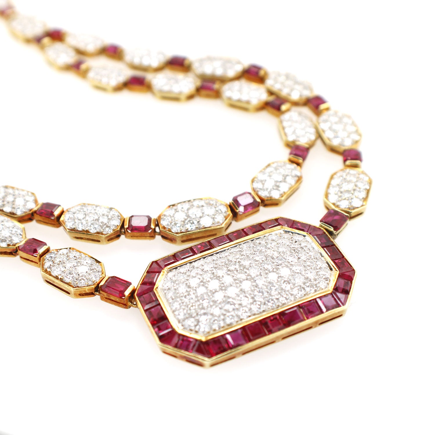 Double Strand Ruby Diamond Necklace