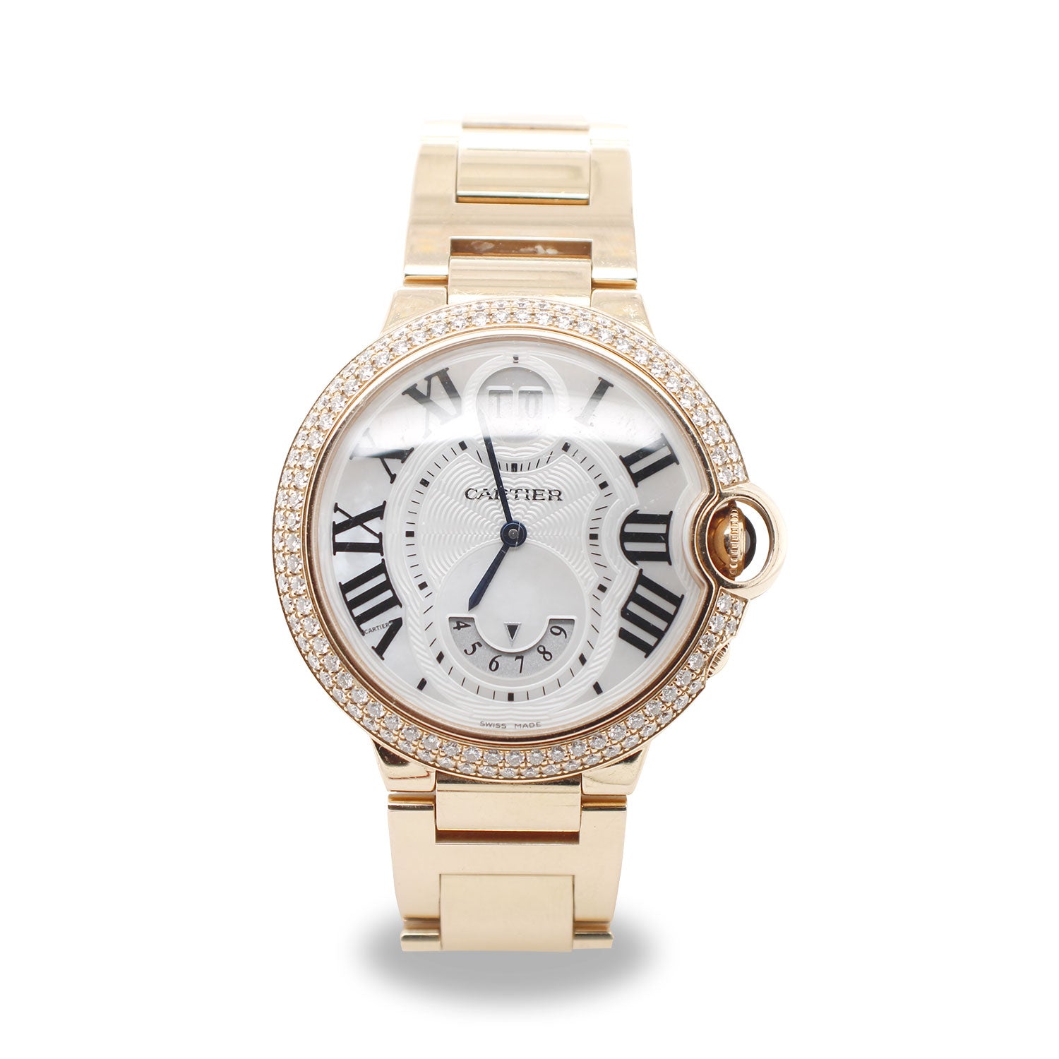 Cartier Ballon Bleu 18K Rose Gold MOP Dial 38 MM Watch 3220 Factory Diamonds
