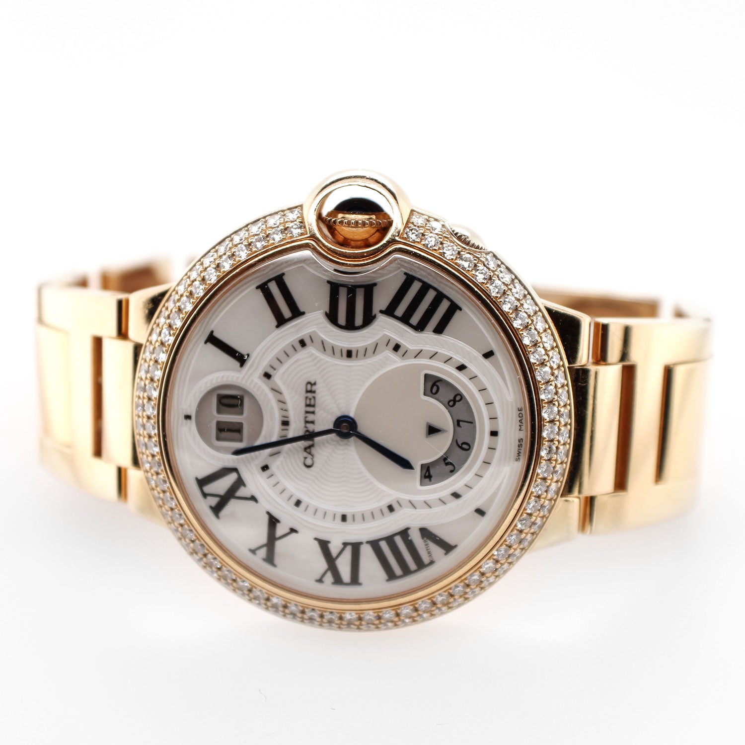 Cartier Ballon Bleu 18K Rose Gold MOP Dial 38 MM Watch 3220 Factory Diamonds