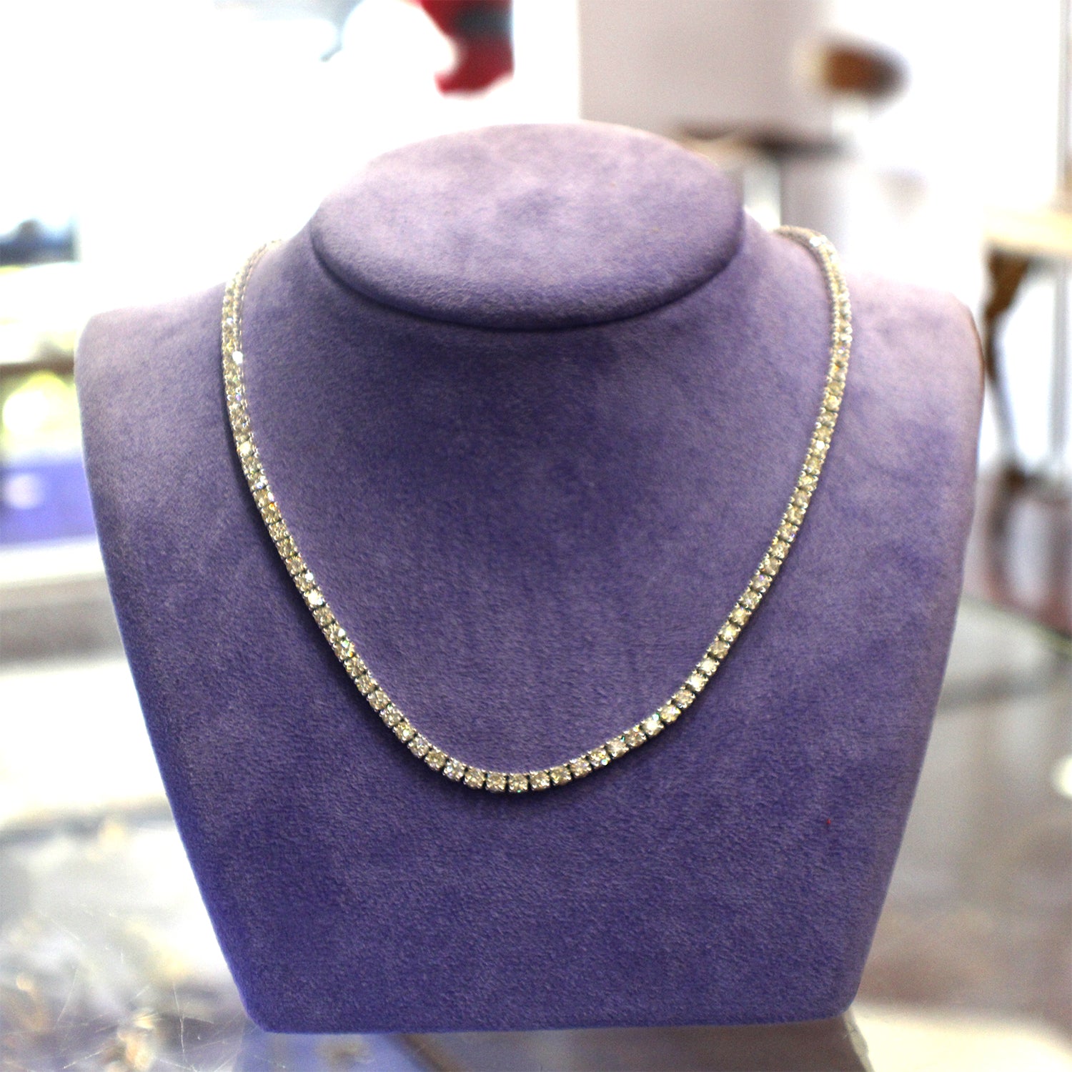 14k White Gold Diamond Tennis Necklace 20.17CTW