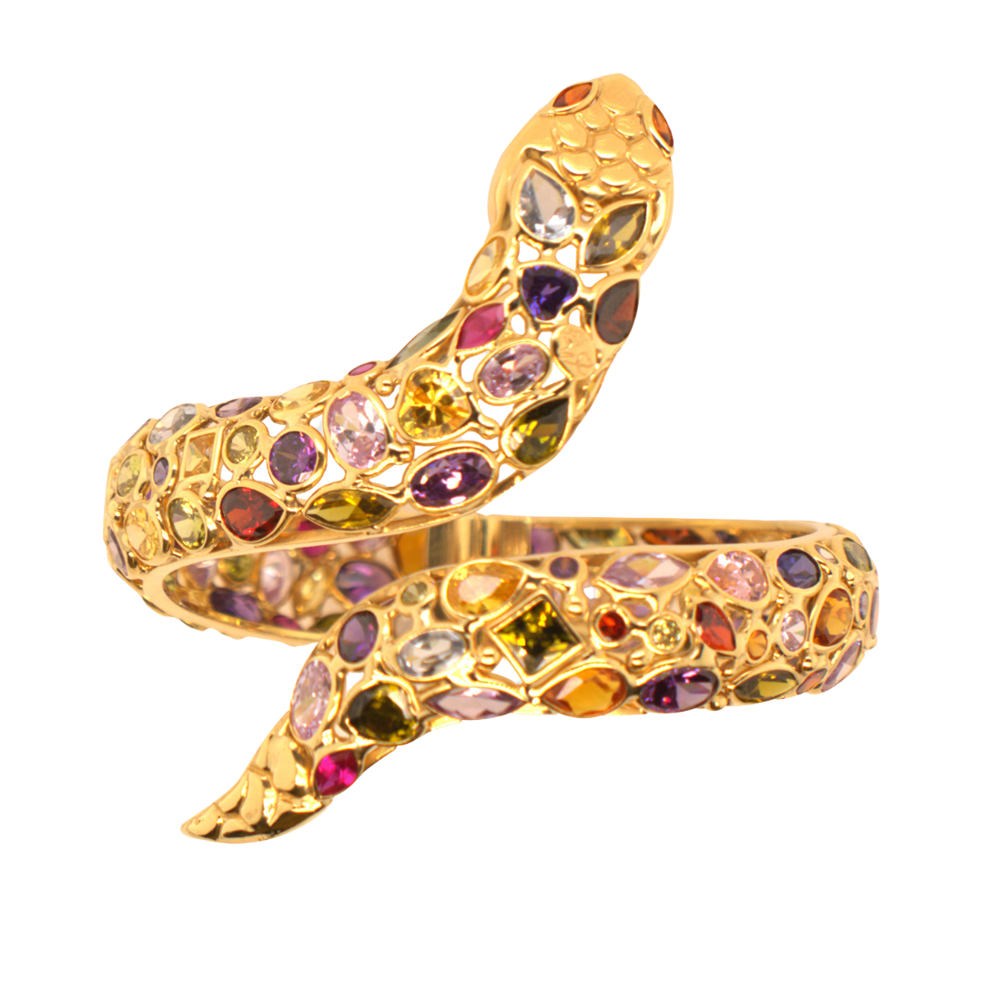 Lucky Snake Semi-Preciouse Stones Bangle In 18K Yellow Gold