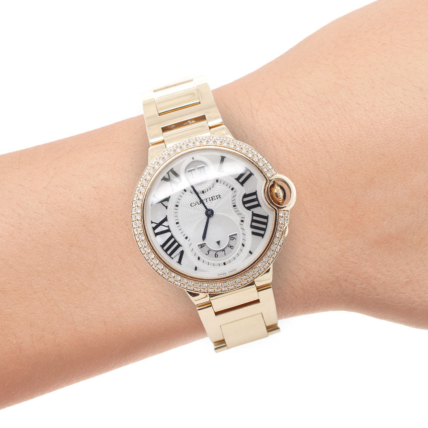 Cartier Ballon Bleu 18K Rose Gold MOP Dial 38 MM Watch 3220 Factory Diamonds