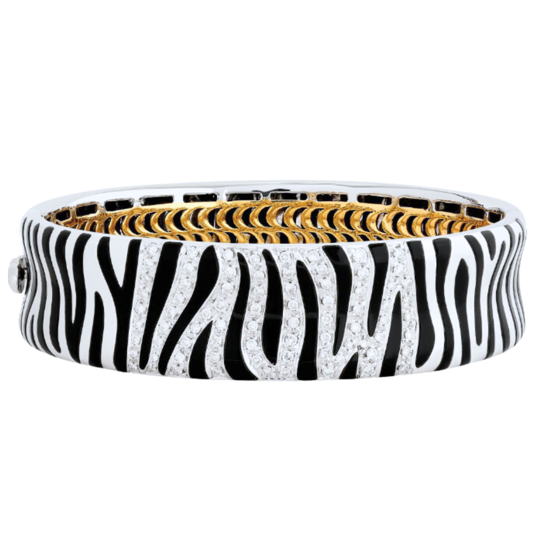 Roberto Coin 18K Two Tone Diamond and Onyx Zebra Stripe Bangle