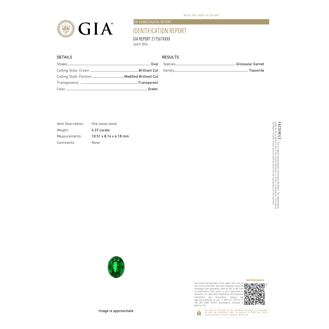 18k White Gold Oval Tsavorite and Diamond Ring with GIA