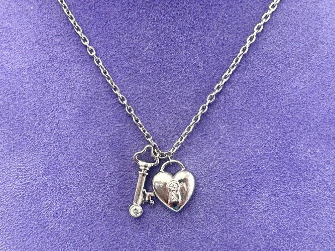 Tiffany & Co. Padlock & Key Platinum Necklace Diamond Heart Pendant