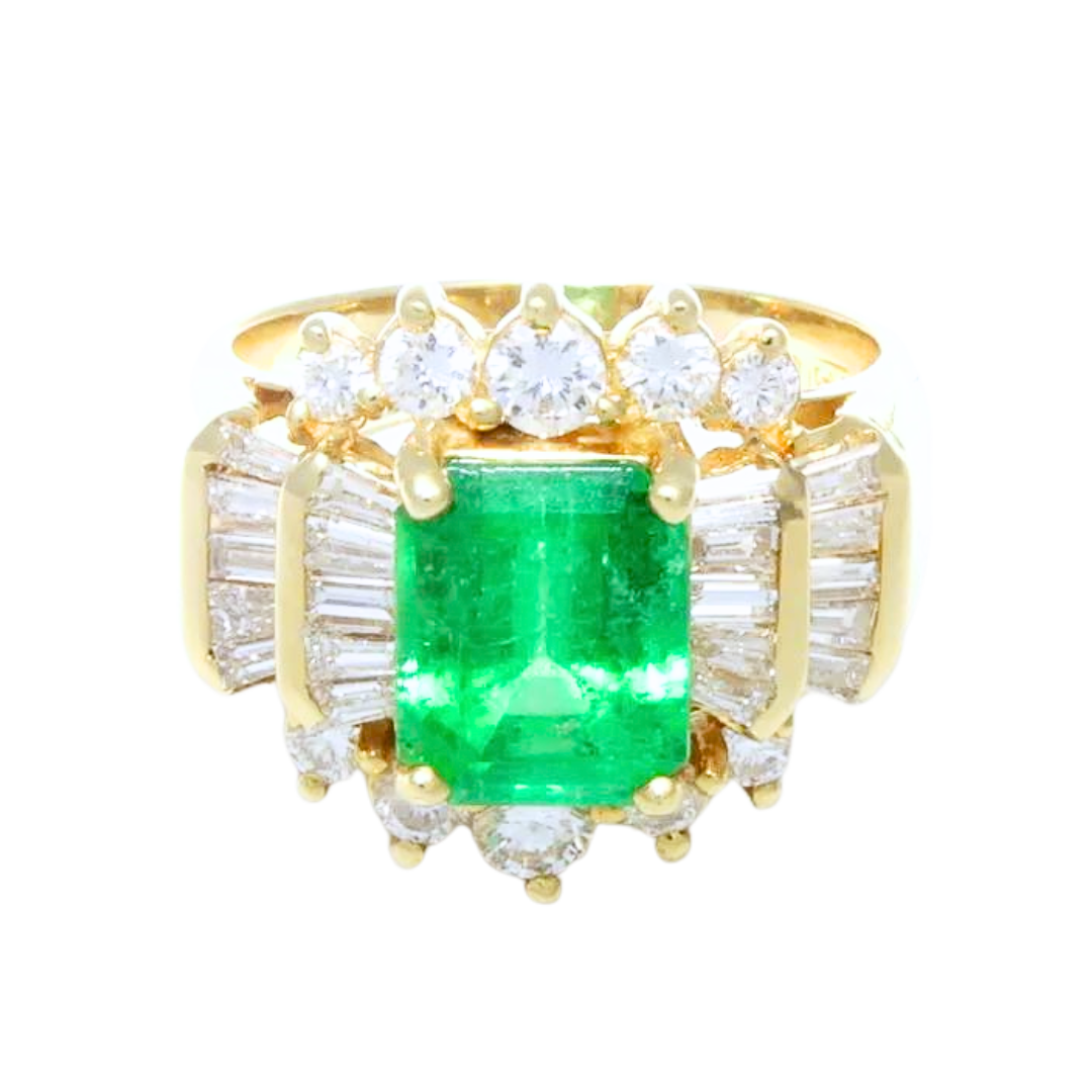 Estate 4.94 ctw. Diamonds Green Emerald Ring in 14k Yellow Gold 8.5 g Size 6.25