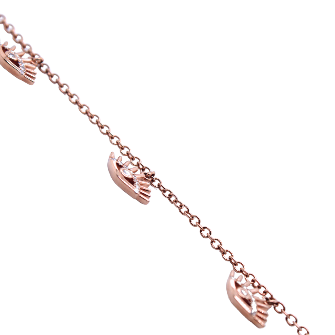 14K ROSE GOLD 5 EVIL EYE DIAMOND BRACELET 0.16CTS