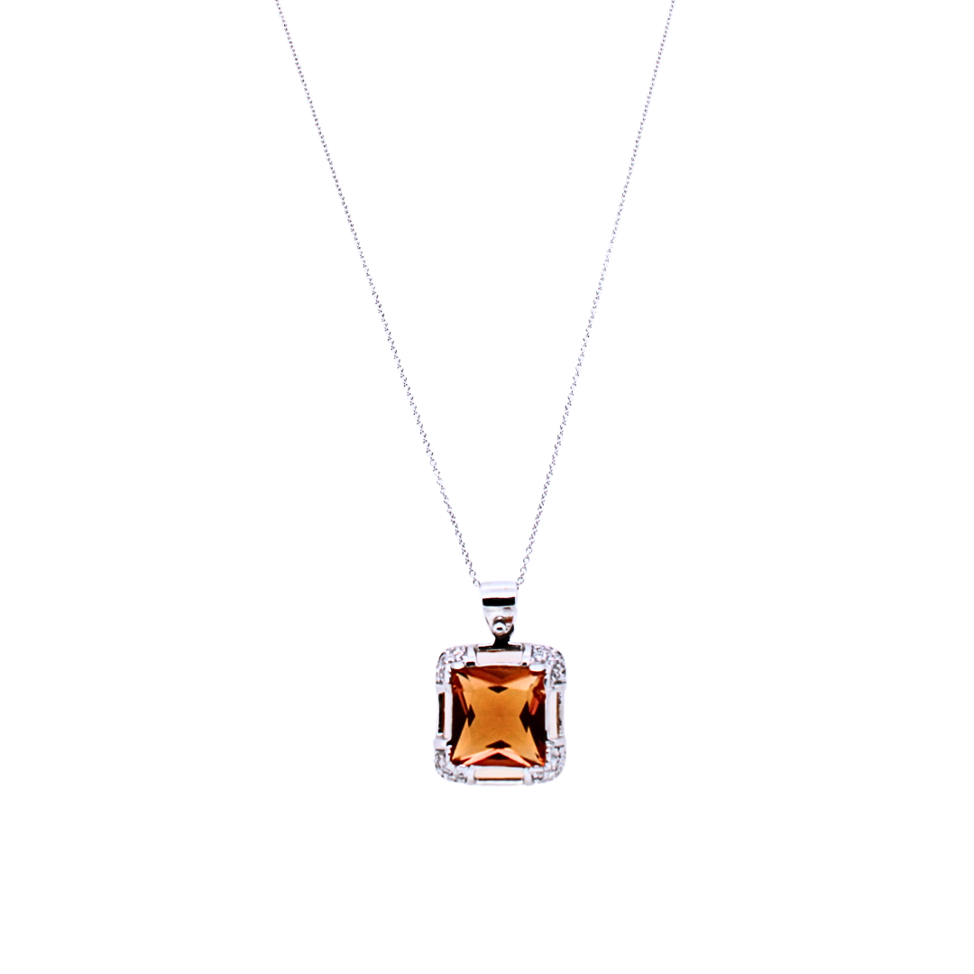 18k White Gold Citrine Diamond Pendant Necklace