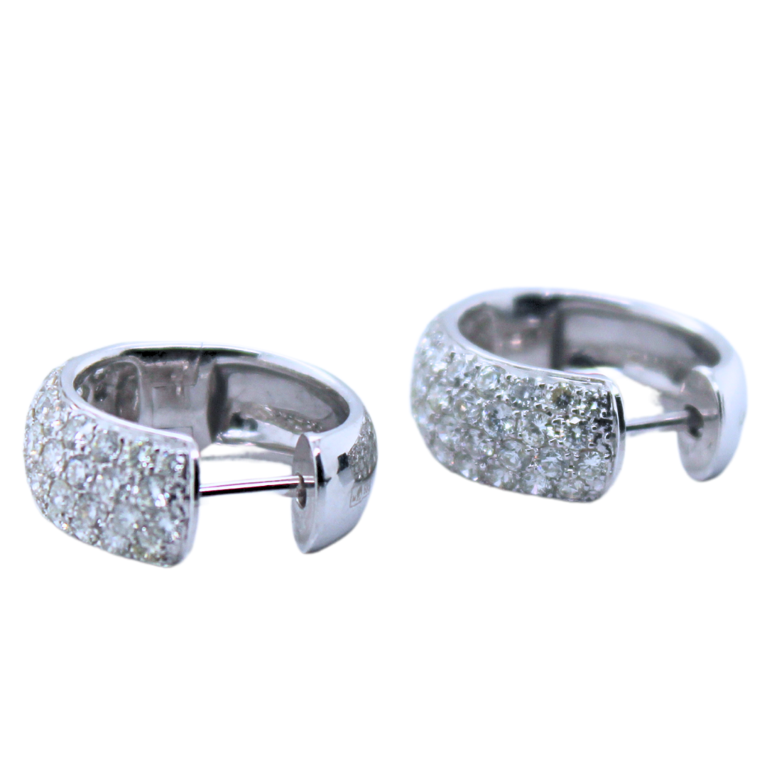 14k White Gold Huggie Diamond Earrings 1.50Cts