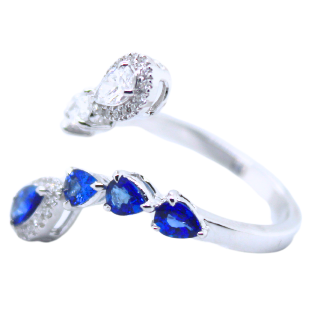 18k White Gold Sapphire and Diamond Open Wrap Ring